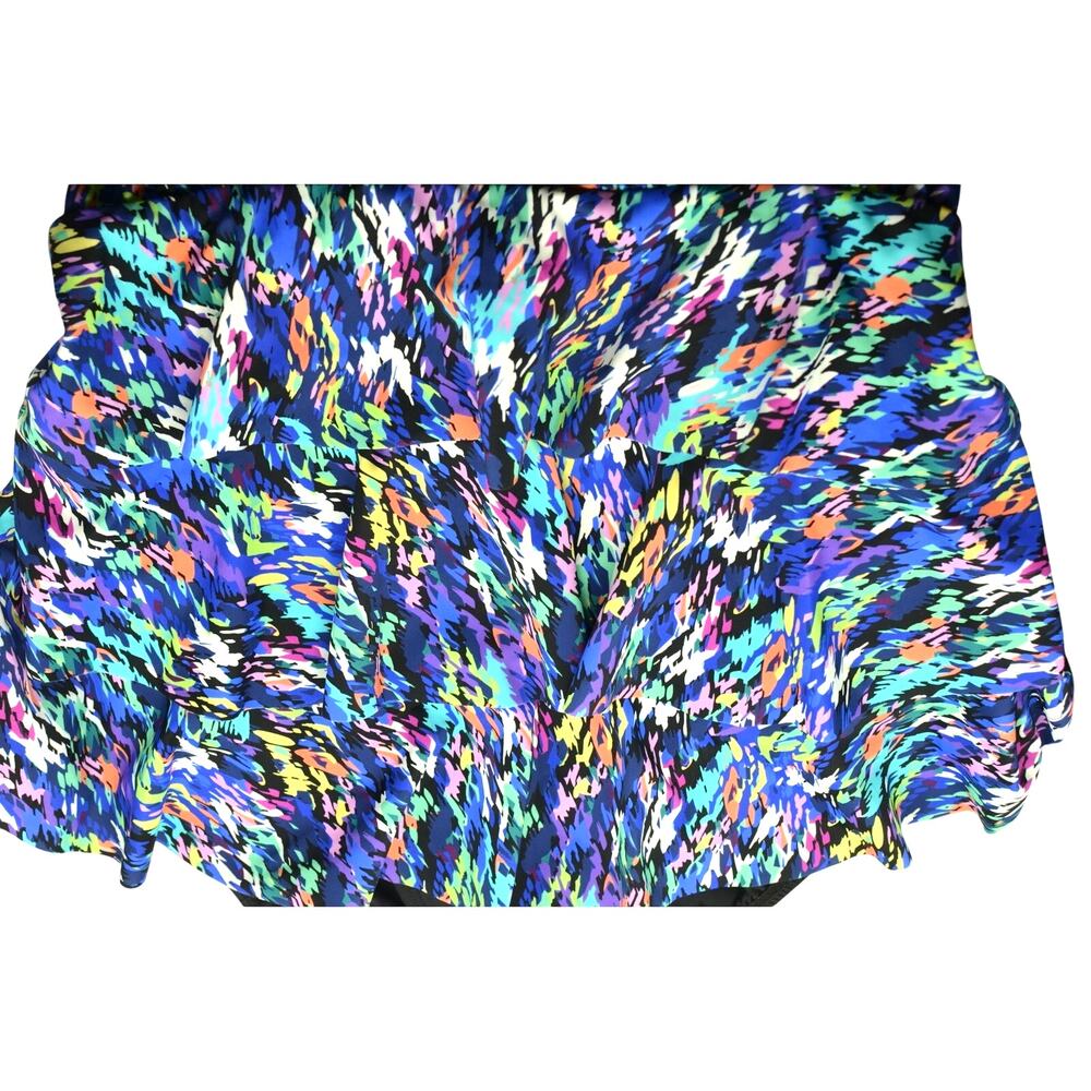 Swim Solutions Women's Printed Tiered Fauxkini In Rainbow Rain - Picture 3 of 5